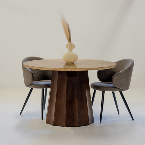 Giga Meubel Eettafel Lucio - Rond Bruin Hout/Travertin - 150x150x76cm