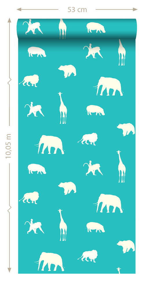ESTAhome behang dieren turquoise - 53 cm x 10.05 m - 137337