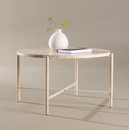 Nest living Thora Ronde Bijzettafel met Stenen Blad - Beige - Ø 40cm - vtwonen shop