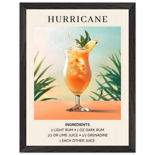 Artfulprints Poster met Lijst Hurricane cocktail - Ingrediënten   - 30x40 cm - Meerkleurig