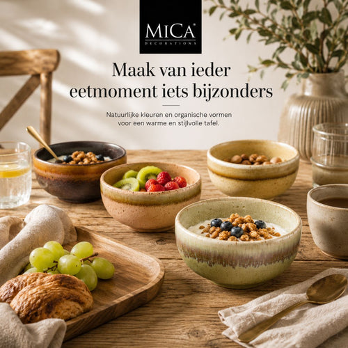 Mica Decorations Kommen Set 4 Stuks - Schaaltjes Set van Steengoed - Ontbijtkommen, Dessertkommen en Snackkommen - Ø11 x 5,5 cm - Aardetinten