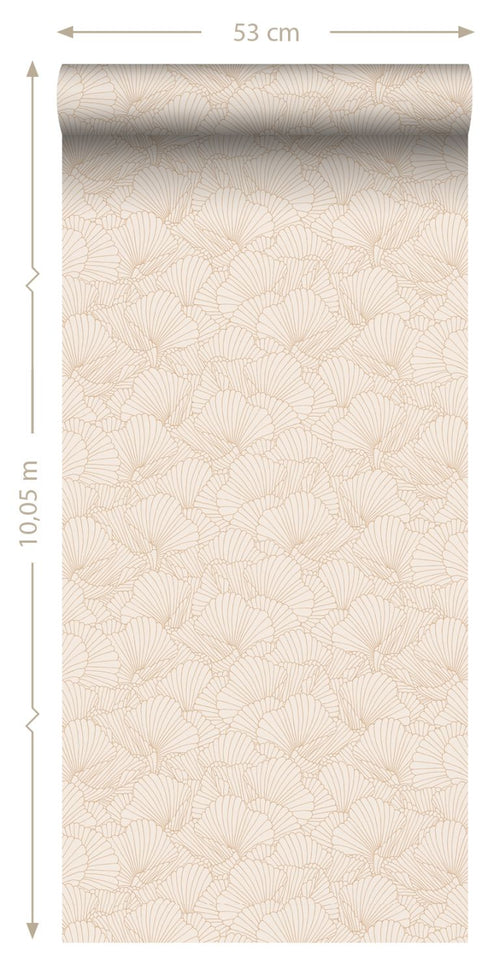 ESTAhome behang getekende bladeren zand beige en licht terracotta - 53 cm x 10.05 m - 139491