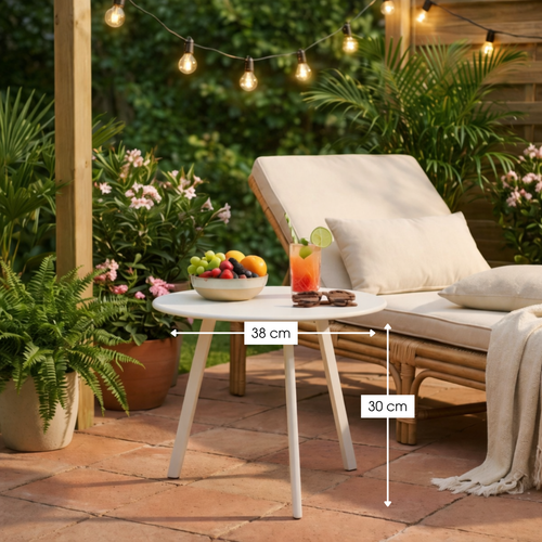 Mica Decorations Seatle Bijzettafel voor Buiten - Salontafel Rond - Plantentafel en Koffietafel - H30 x Ø38 cm - Metaal - Wit