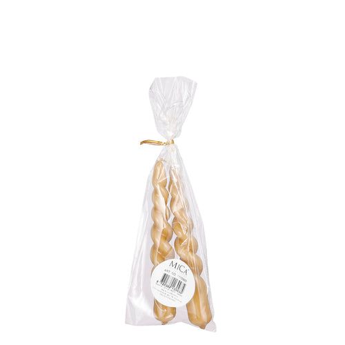 Mica Decorations Twist Kaars - Set van 2 - H15 cm - Lichtbruin, glanzend
