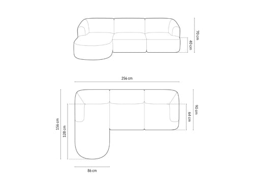 Cosmopolitan Design Modulaire hoekbank links Campi 4-zits, ribfluwelen zwart - 156x256x70cm
