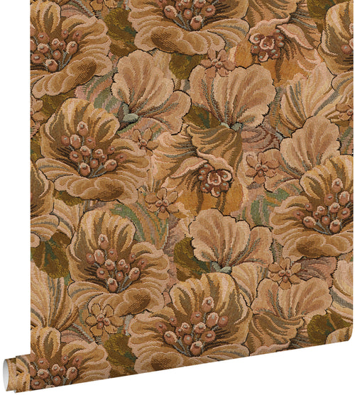 ESTAhome behang geborduurd bloemmotief beige bruin - 50 x 900 cm - 131868