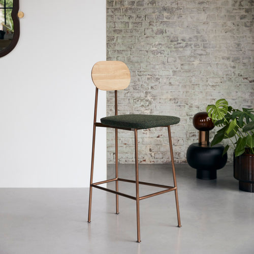 Tikamoon Massief eiken barstoel in kaki tweed - Groen