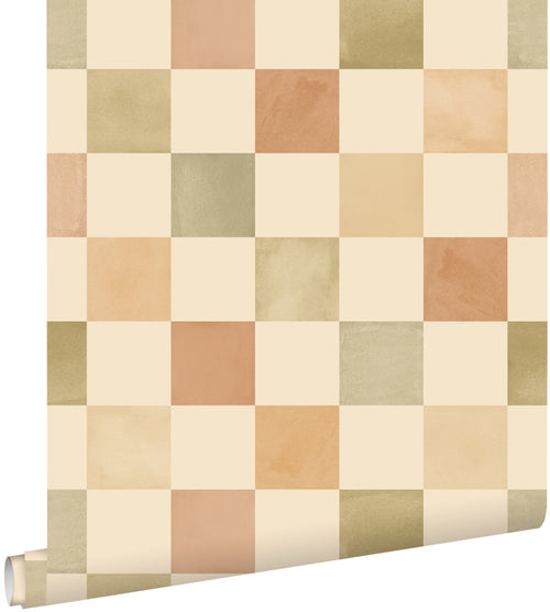 ESTAhome behang geblokt motief beige, bruin en groen - 50 x 900 cm - 131716