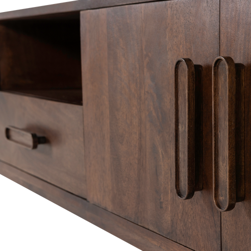 WOOOD tv meubel 200 cm Liya - Mangohout - Donkerbruin - 50x200x35