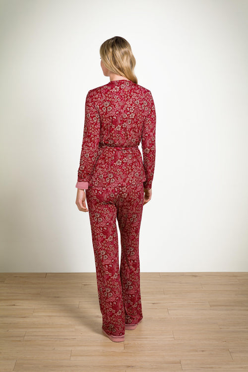 Pip Studio - Blake Pyjama Broek Dames - Daisy Dreams - Rood - XXL - vtwonen shop