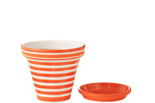J-Line bloempot Granada Stripes Handmade + Painted - keramiek - oranje - large - Ø 35 cm