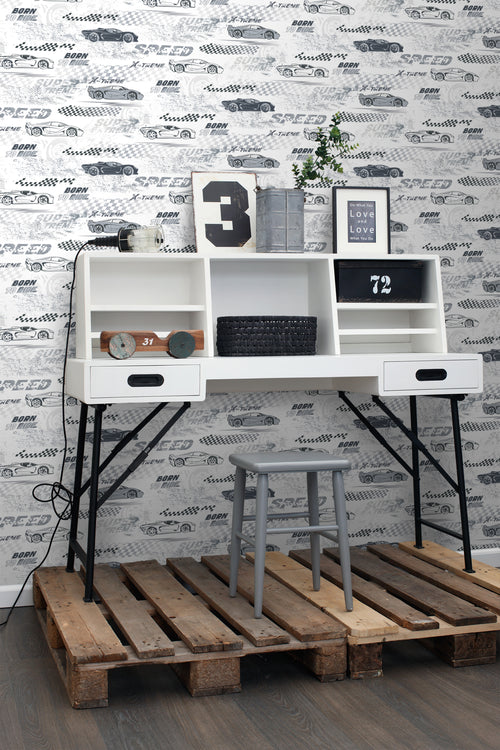 Sanders & Sanders behang race auto's zwart wit - 50 x 900 cm - 935360