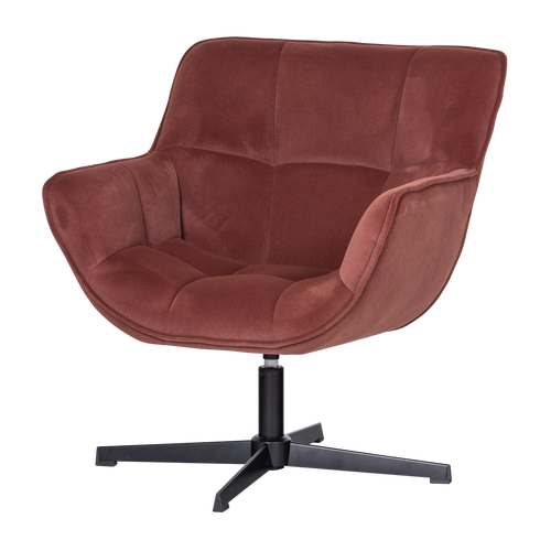 WOOOD draaifauteuil Wibo - Velvet - Mat Bruinrood - 94x71x83