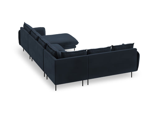 Cosmopolitan Design Panoramische hoekbank links Vienna 7-zits, flueel, donkerblauw - 235x330x95cm