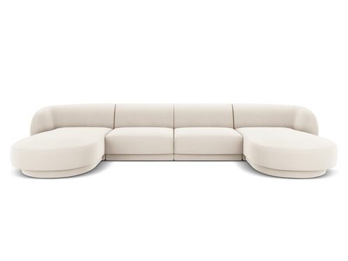 Micadoni Panoramische bank Miley 5-zits, flueel, lichtbeige - 156x330x70cm