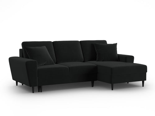 Cosmopolitan Design Converteerbare hoekbank rechts met opbergdoos Kyoto 4-zits, flueel zwart - 145x241x88cm