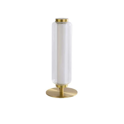 Searchlight Mod LED-tafellamp, satijnen messing metaal, opaal acryl en helder