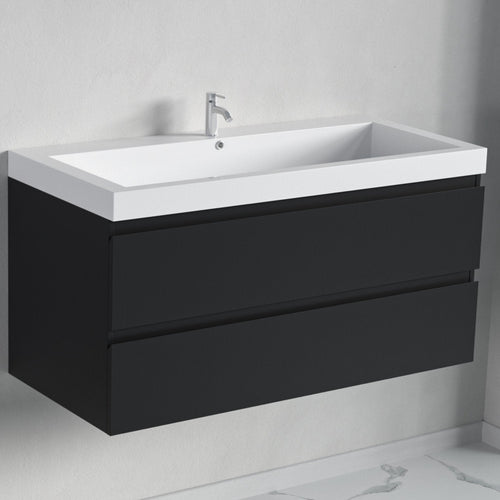LOMAZOO badmeubelset Avalon - met hoge kast & witte wastafel - mat zwart - 100 cm