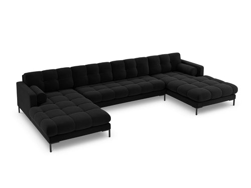 Cosmopolitan Design Panoramische bank Bali 7-zits, flueel, zwart - 185x383x75cm