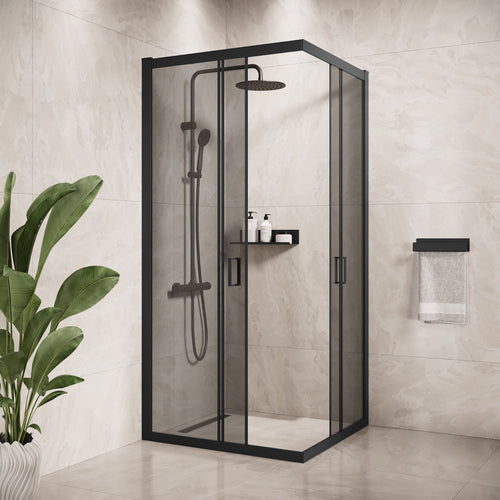 Badplaats Douchecabine Dakota 90 x 90 x 190 cm – Zwart met Rookglas – Douchewand met Schuifdeur