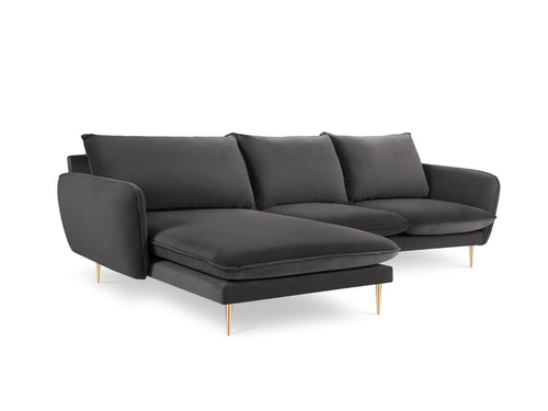 Cosmopolitan Design linker hoekbank Vienna 5-zits, flueel, donkergrijs - 170x255x95cm