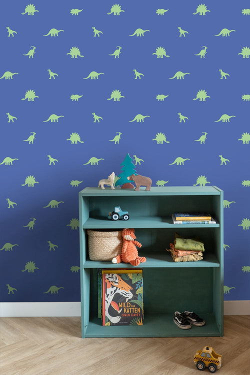 ESTAhome behang dinosaurussen blauw en groen - 50 x 900 cm - 131799