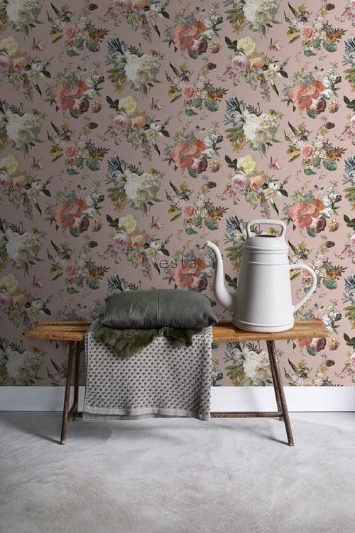 ESTAhome behang vintage bloemen oudroze - 53 cm x 10.05 m - 139367