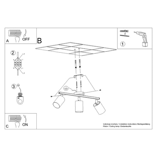 Sollux Lighting Plafondlamp LEMMI 3 zwart - 46x8x20cm