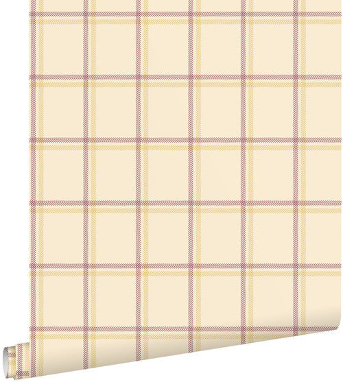 ESTAhome behang ruiten geel en rood - 50 x 900 cm - 132166