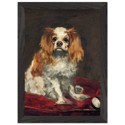 Artfulprints Poster met Lijst Edouard Manet - A King Charles Spaniel   - A4 21x29.7 cm - Bruin