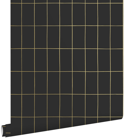ESTAhome behang kleine tegeltjes zwart en goud - 53 cm x 10.05 m - 139132