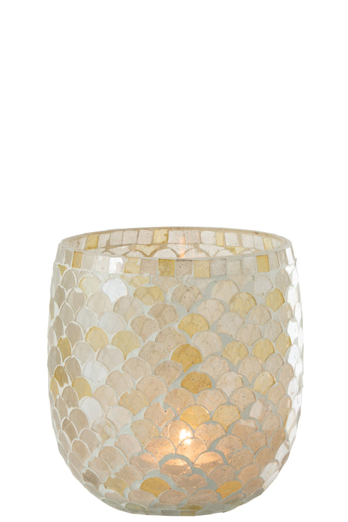 J-Line windlicht Mozaiek - glas - wit/lichtgeel - large - vtwonen shop