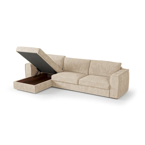 Premium Interiors - Hoekbank (links) MIKA - zacht aanvoelende geweven stof beige 292cm