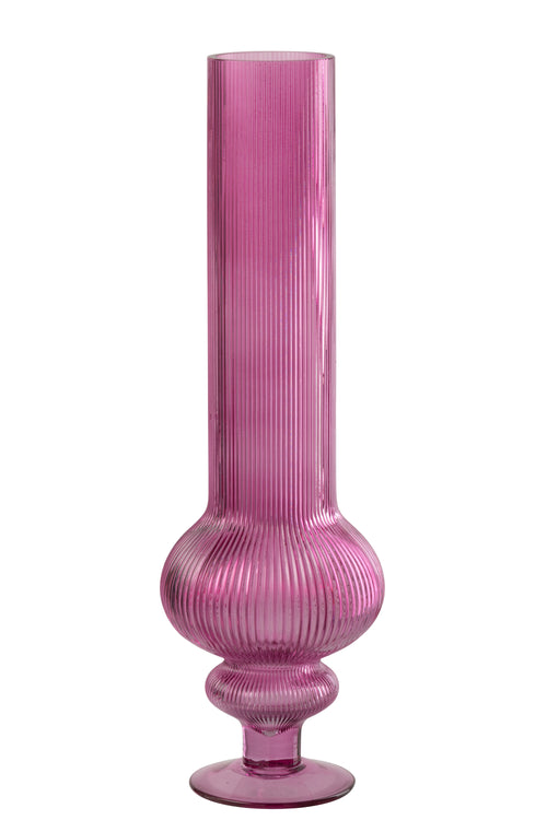 J-Line vaas Ada Geribbeld - glas - fuchsia - large