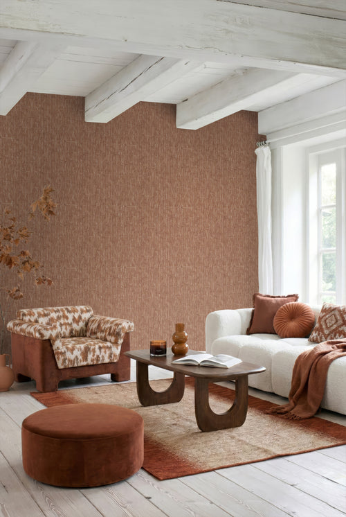ESTAhome behang grafische lijnen terracotta - 50 x 900 cm - 131418
