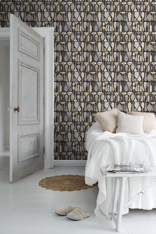 Borastapeter behang vazen en potten grijs - 53 cm x 10.05 m - 660687 - vtwonen shop