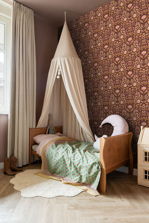 ESTAhome behang vintage bloemen mauve paars en groen - 50 x 900 cm - 131895