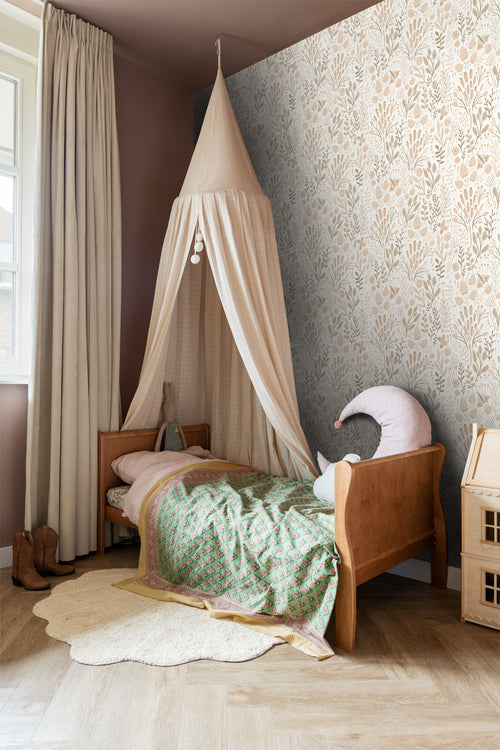 ESTAhome behang bladeren en bloemen wit en beige - 50 x 900 cm - 131389 - vtwonen shop