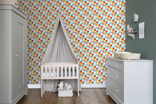 ESTAhome behang driehoekjes rood, geel en blauw - 53 cm x 10.05 m - 138715