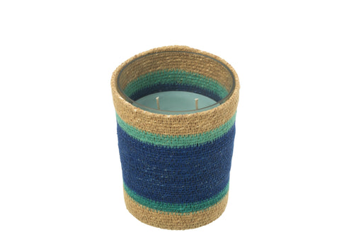 J-Line geurkaars Mand - Seaside Bliss - glas - blauw - medium - 55U