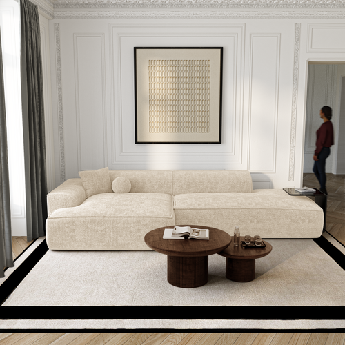 Premium Interiors - Hoekbank (links) HANA - fluweel weefsel crème 300cm