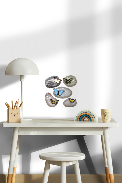 Sanders & Sanders muursticker kiezelstenen grijs, geel en blauw - 30 x 30 cm - 600334