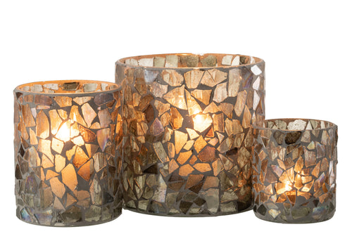 J-Line windlicht Mozaiek - glas - grijs/groen - large