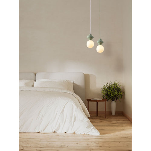 Nova Luce CLIO Korte, slanke hanglamp voor aan het plafond, groen, mat wit, E14 fitting, 1x5W