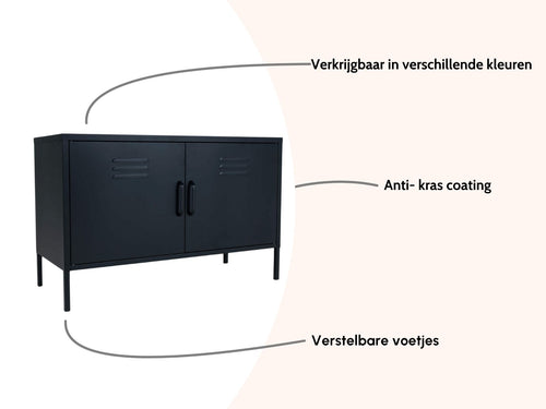 MaximaVida metalen TV lockerkast Finn 100 x 40 x 64 cm zwart - 1 schap - vtwonen shop