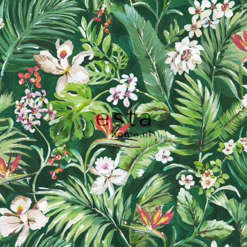 ESTAhome XXL behang tropische bladeren en bloemen emerald groen - 50 x 900 cm - 158893