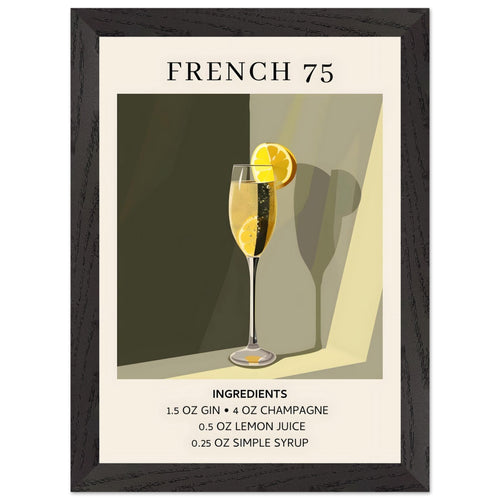 Artfulprints Poster met Lijst French 75 cocktail - Ingrediënten   - A4 21x29.7 cm - Groen