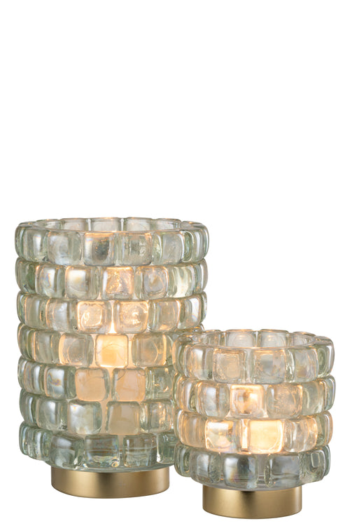 J-Line theelichthouder Vierkant mozaiek - glas - transparant - large