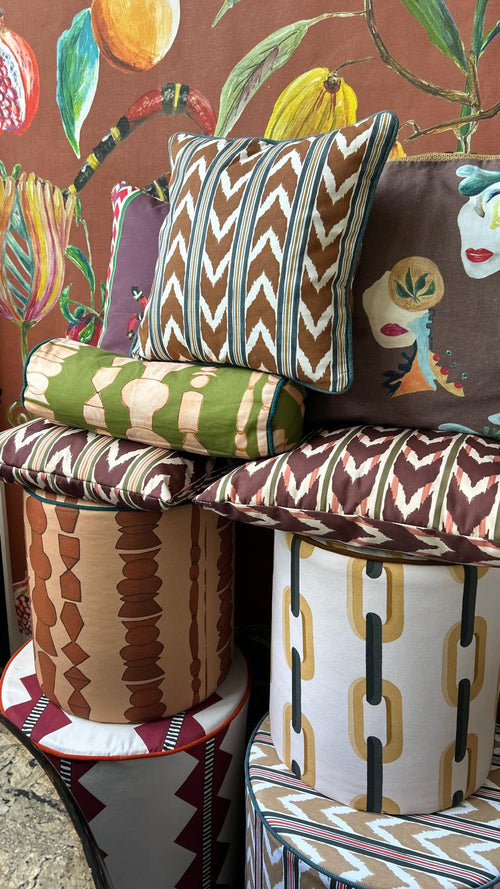 Catchii Poef Edgy Ikat- katoen - Ø 46cm - vtwonen shop