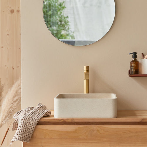 Tikamoon Vierkante waskom in crème terrazzo b. 39 cm - Beige